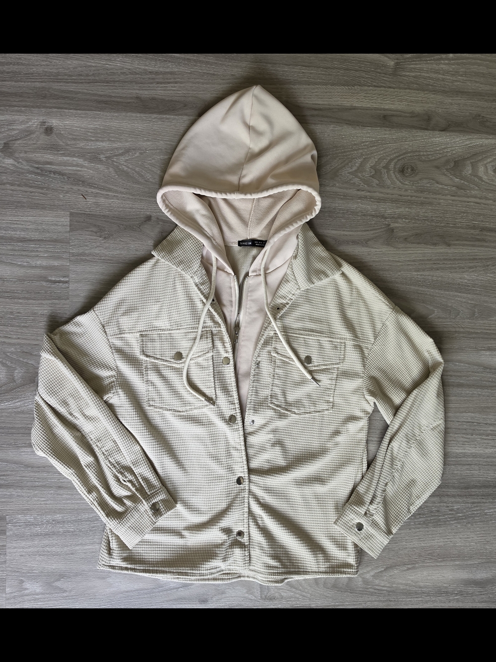 Layered Cream Waffle Shacket with Cream Hood